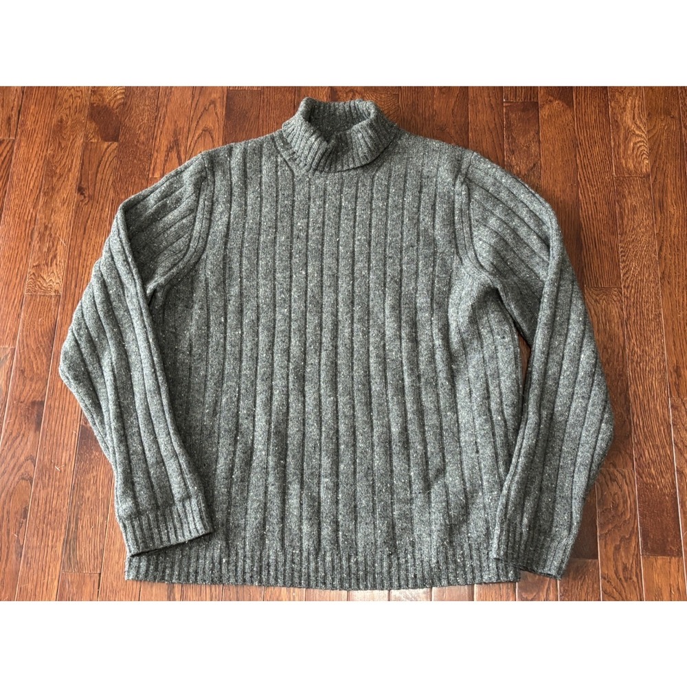 Brooks Brothers Mens Grey Ribbed Lambswool Turtleneck Sweater Vintage Large